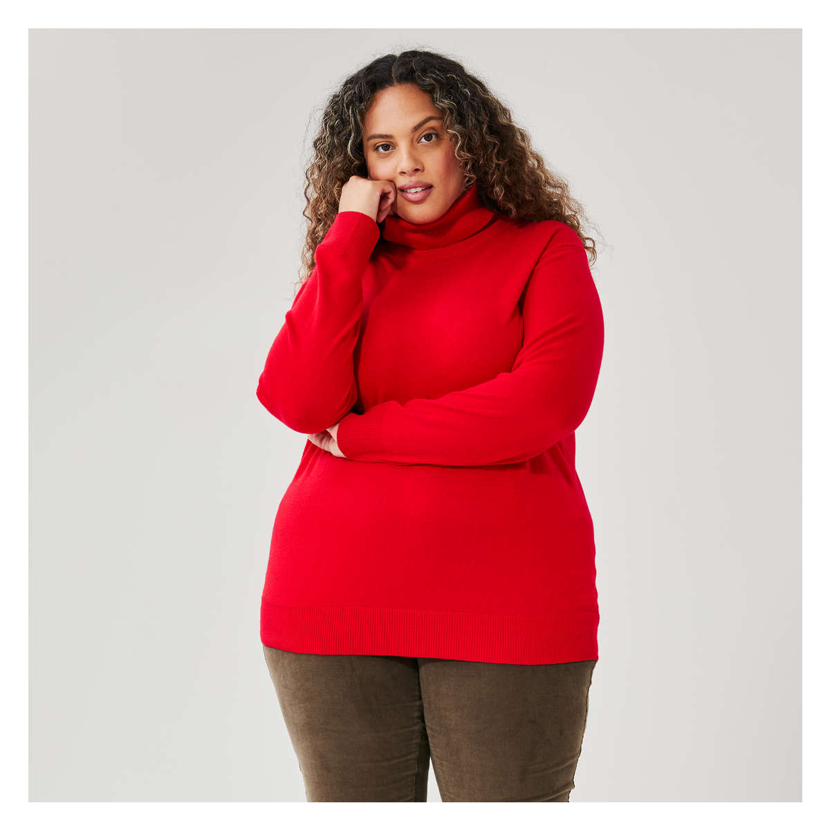 Women Cotton Cashmere Turtleneck Sweater in Bright Red from Joe Fresh